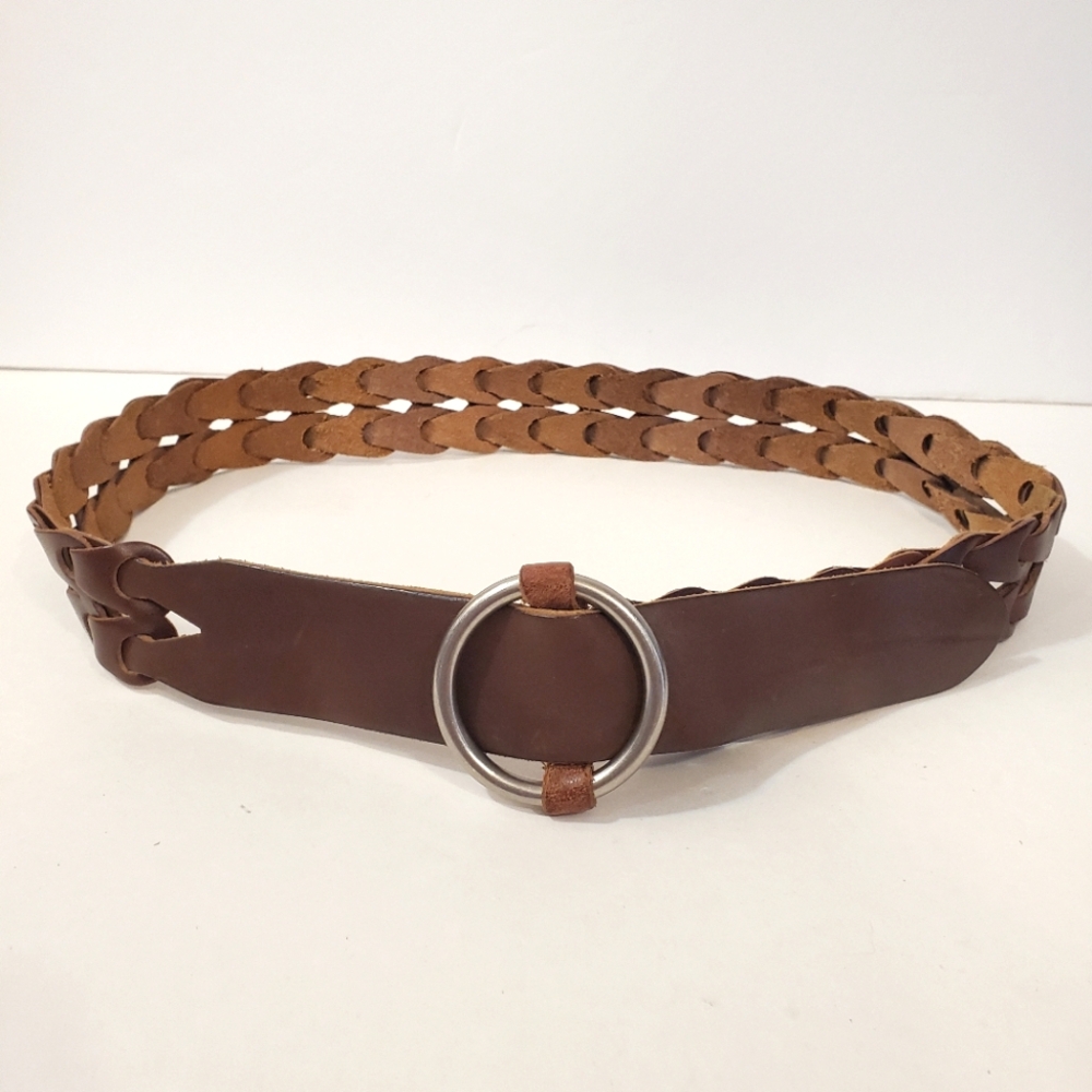 Candies - Brown Leather Woven Style O-Ring Belt